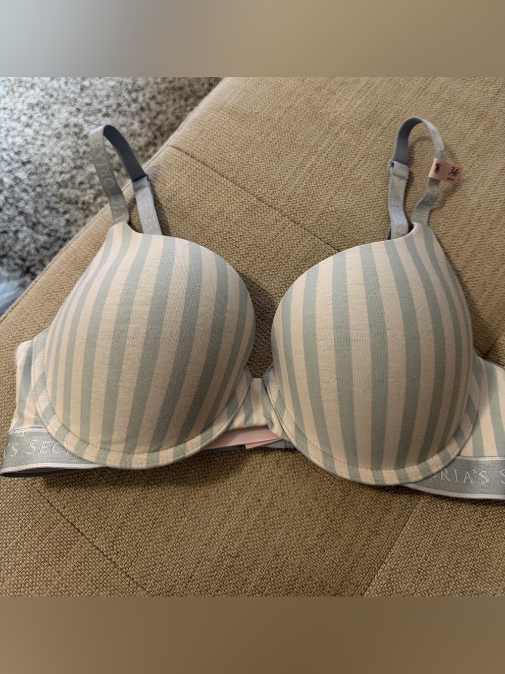 Victoria's Secret Light Blue beige White Striped TShirt Bra push up full bra 34D